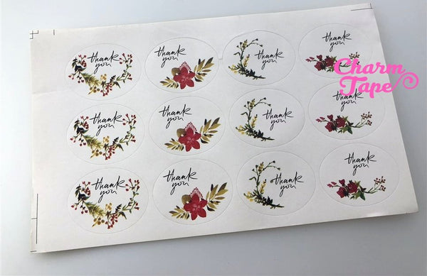 60/120ct "Thank you" Oval Floral Paper Stickers For Gift Packing Packaging 5/10 sheets GS019