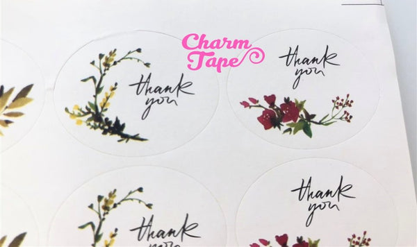 60/120ct "Thank you" Oval Floral Paper Stickers For Gift Packing Packaging 5/10 sheets GS019