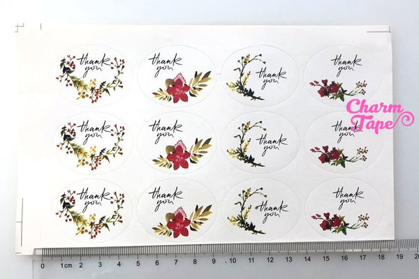 60/120ct "Thank you" Oval Floral Paper Stickers For Gift Packing Packaging 5/10 sheets GS019