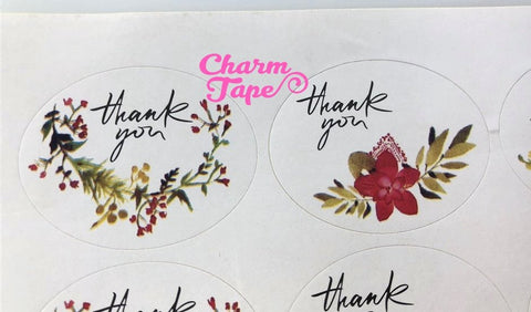 60/120ct "Thank you" Oval Floral Paper Stickers For Gift Packing Packaging 5/10 sheets GS019