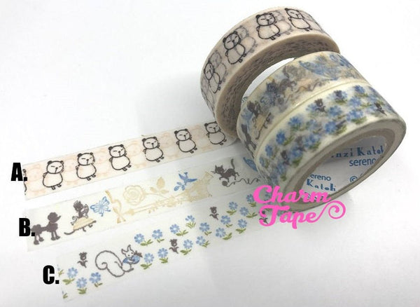 Poodle or Squirrel Washi Tape 15mm x 10m by Shinzi Katoh Wt298 WT341 WT746