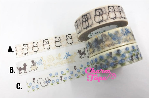 Poodle or Squirrel Washi Tape 15mm x 10m by Shinzi Katoh Wt298 WT341 WT746