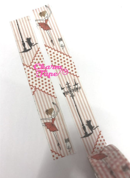 Ballerina & Black cat washi tape 15mm x 10 meters WT821 by Shinzi Katoh