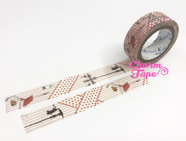 Ballerina & Black cat washi tape 15mm x 10 meters WT821 by Shinzi Katoh