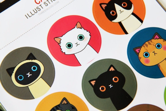 Round Paper Sticker cat & bunny 4cm diameter 2 sheets SS1022 - CharmTape - 2