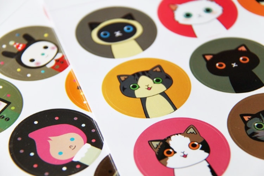 Round Paper Sticker cat & bunny 4cm diameter 2 sheets SS1022 - CharmTape - 3