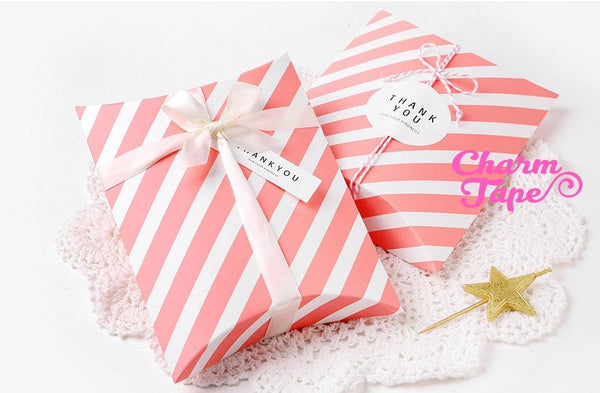 10pcs Stripes Gift Box, Pillow Boxes For Candy, Treat - Party Favors Bags PB028