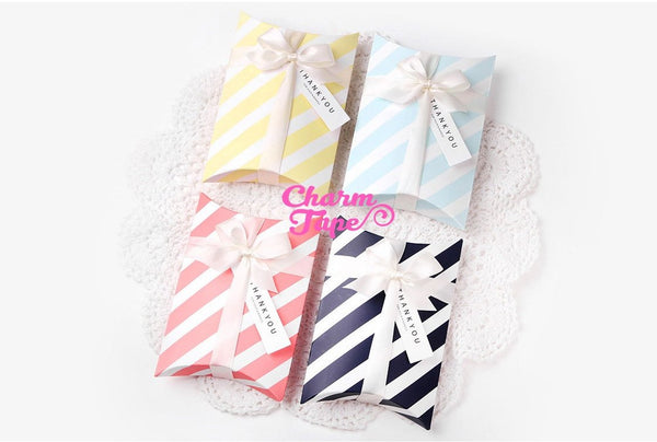 10pcs Stripes Gift Box, Pillow Boxes For Candy, Treat - Party Favors Bags PB028