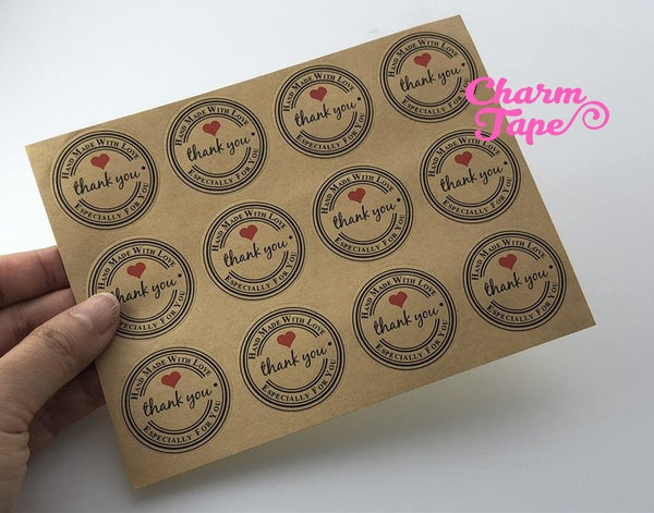 60/120ct "Thank you" 3.3cm Round Kraft Paper Stickers For Gift Packing Packaging 5/10 sheets GS034